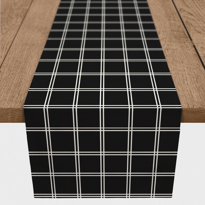 Harlingen Rectangle Geometric Polyester Table Runner, 90'' x 16'', Black