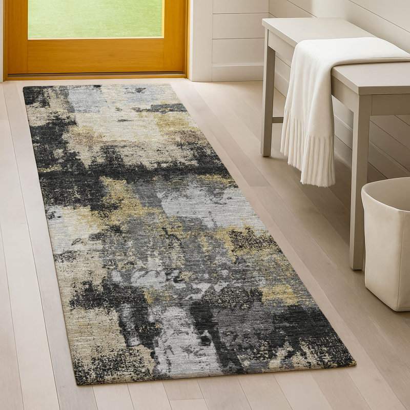 Machine Washable Indoor/Outdoor Chantille ACN2913 Modern Rug, 2'3" x 7'6" Runner, Black