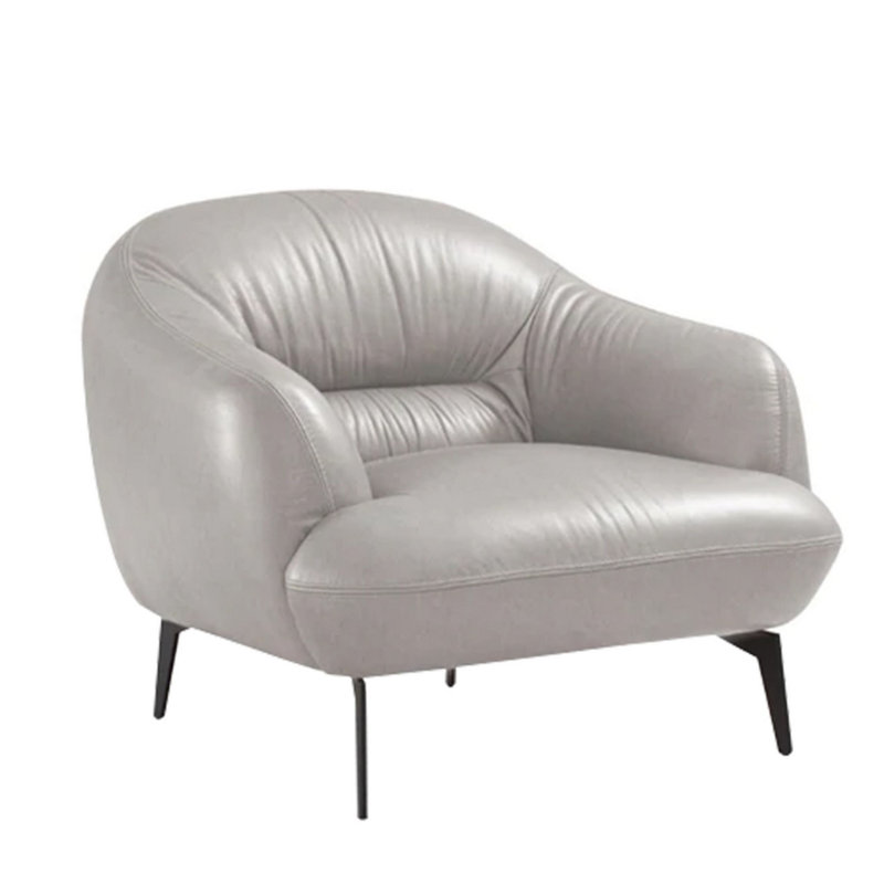 Fauteuil en cuir véritable touffeté Lamoria, Cuir véritable taupe