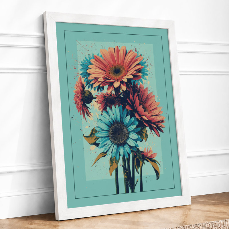 Gerbera Cluster Botanical - Framed Print, A2 - 59.4 x 42.0 cm, White
