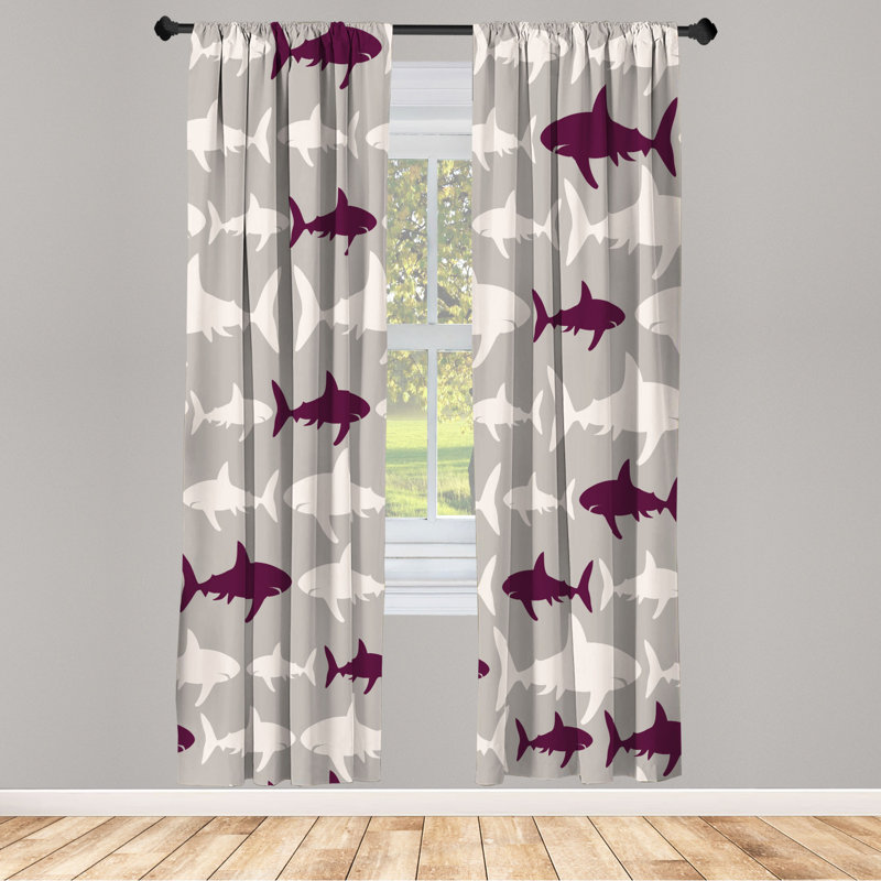 Microfiber Floral Semi-Sheer Rod Pocket Curtain Panels, 28" W x 63" L, Gray/White/Barn Red