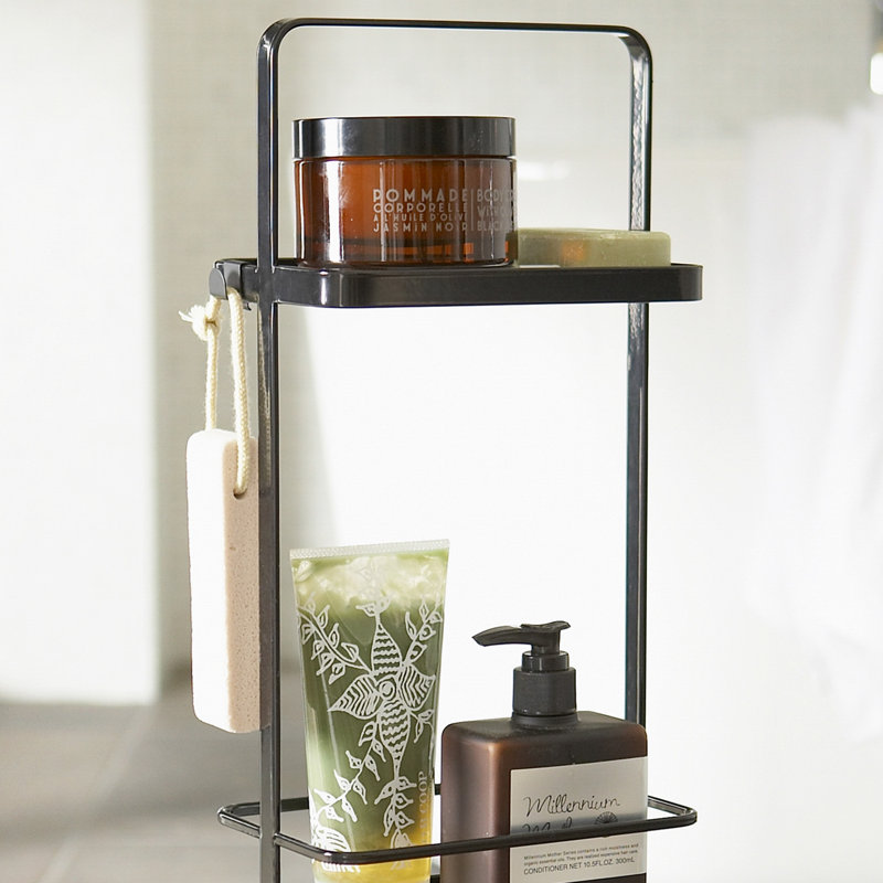 Tower Yamazaki Home Wire Standing Shower Caddy With Bath Shelf Baskets, Tall, Steel, Water Resistant, Black