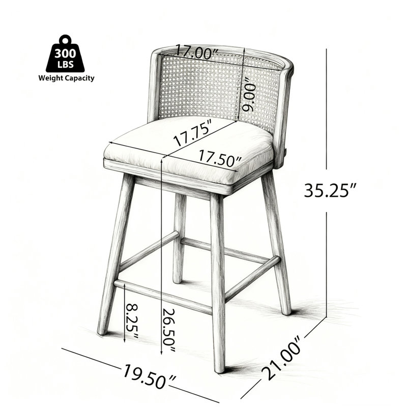 Tabouret de comptoir rembourré en bois, Naturel