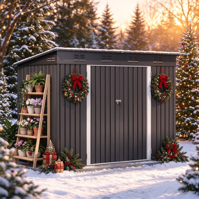 8.5 ft. W x 3.6 ft. D Metal Lean-To Storage Shed,Black