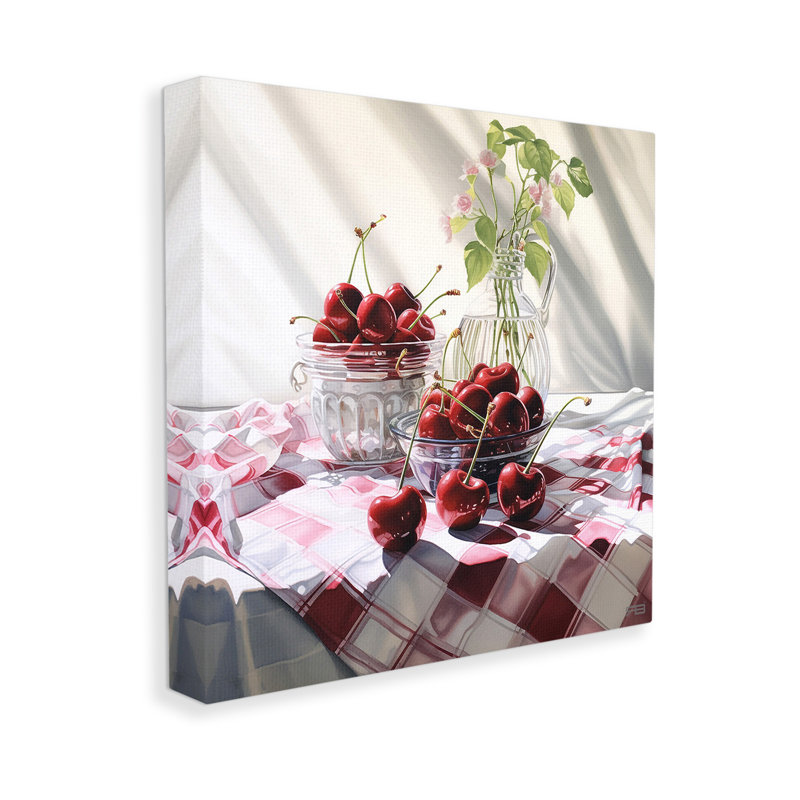 "Cherries & Botanicals", art mural sur toile par RB, H 17 po x l 17 po, Estampe numérique Farmhouse
