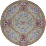 Hand-Knotted High-Quality Ivory and Pink Round Area Rug