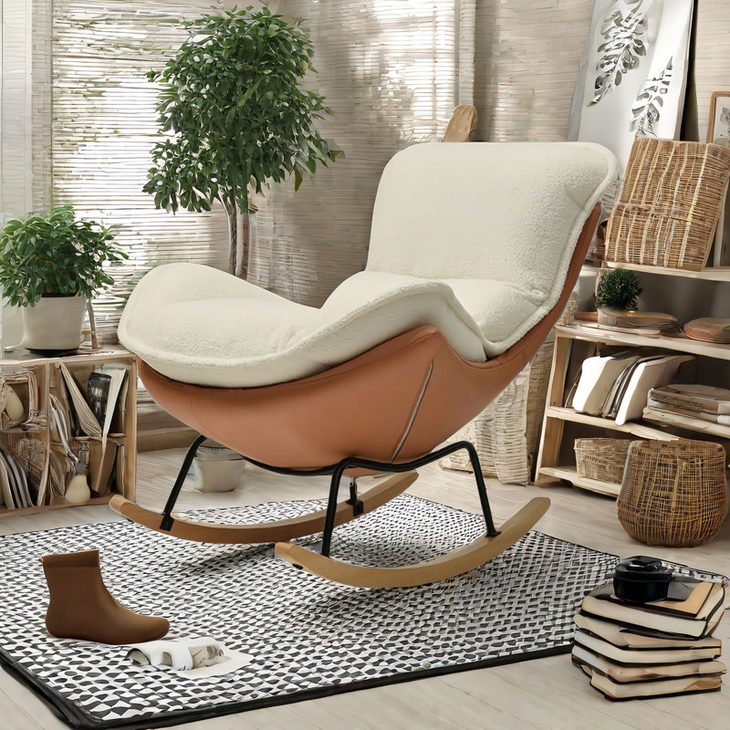 Chaise berçante moderne rembourrée, Blanc cassé