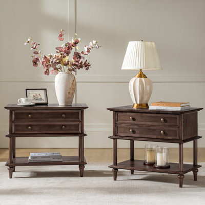 Hicks 28.4"W Solid Wood 1-Drawer End Table with Built-In Outlets and USB Ports