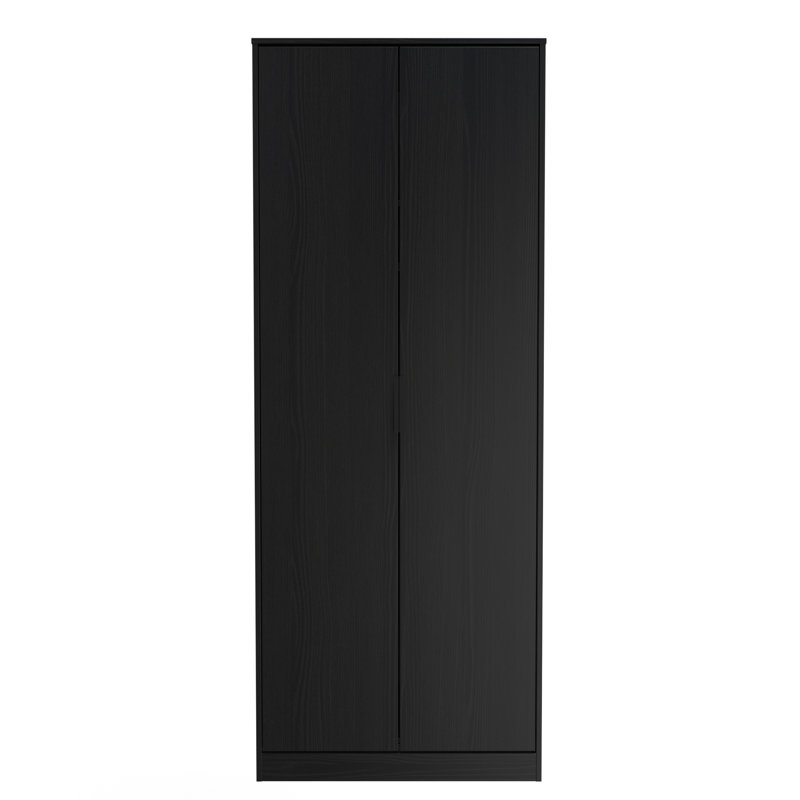 Fully Assembled 2 Door Wardrobe, 182.5cm H x 74cm W x 53cm D, Black