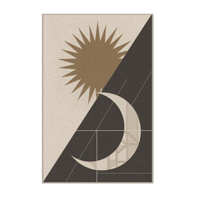 Soft Plush Hewson Sun Moon Duality Minimalist Geometric Area Rug in Beige – Beige Binding