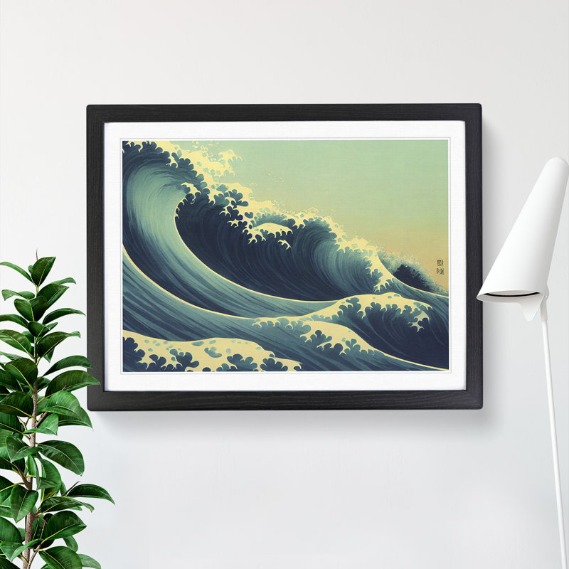 XH1022-5565X Lively Japanese Wave - Single Picture Frame Print, Black, 25cm H x 34cm W x 2cm D