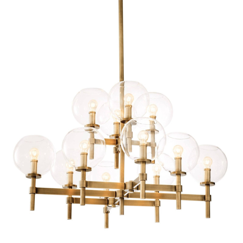 Light Dimmable Globe Jade Chandelier, Antique Bronze, 34" H x 60" W x 60" D, Gray