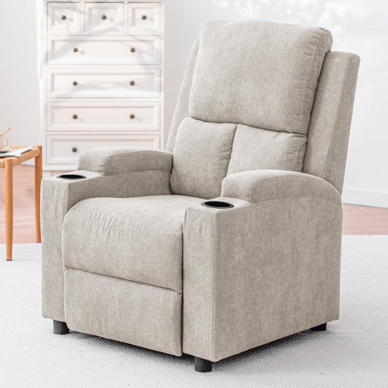 30.71'' Ultra-Comfortable Modern Recliner with Push-Back Mechanism, Dual USB Ports, and Cup Holders, Brown/Blue