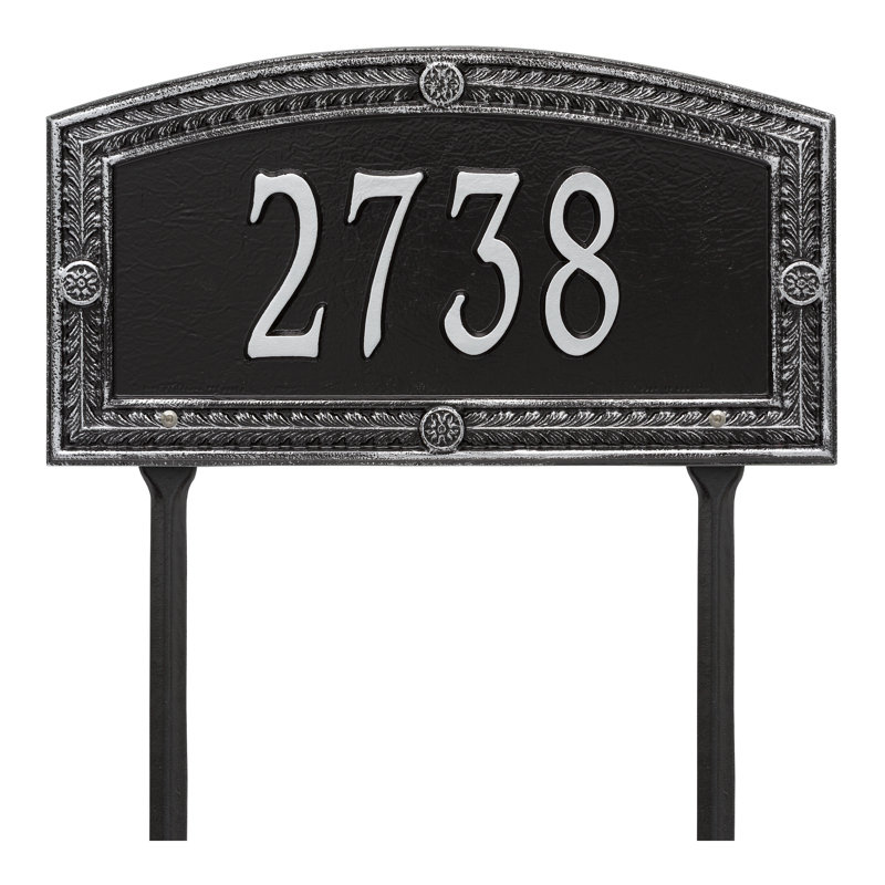 Plaque d'adresse personnalisée sur 1 ligne Hamilton, Noir / argent, Oui