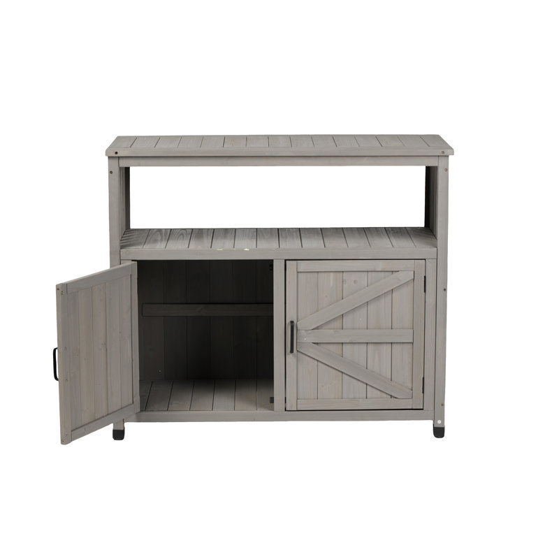 Wooden Patio Bar Table Set with Storage, Buffet Cabinet Sideboard for Outdoor and Indoor