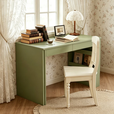 Bureau minimaliste en contreplaqué vert avec tiroirs doubles
