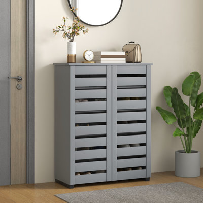 HOMCOM Narrow Shoe Cabinet 5-Tier for Entryway 2 Slatted Doors
