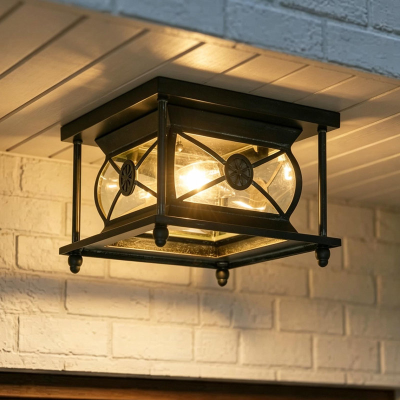 Plafonnier encastré noir à 2 lumières pour l'intérieur et l'extérieur, avec verre transparent