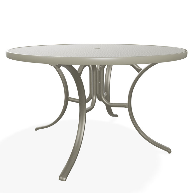 48" Round Hammered Marine Grade Polymer Outdoor Dining Table with Umbrella Hole, Gray/Storm