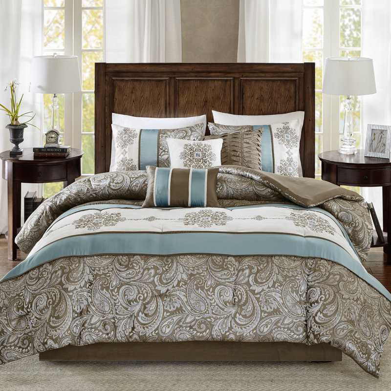 Caroline Queen Brown and Blue Jacquard Comforter Set