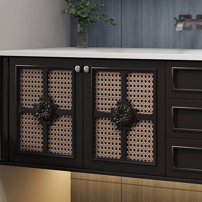 Armoire de salle de bain de style rétro français sur pied, H 21,65 po x l 47,24 po x P 21,65 po, Noir