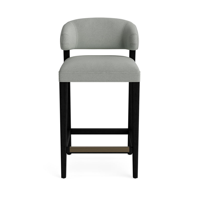 Keane Bar Stool, Performance Boucle - Mineral Green, Black, Bar Stool (30” Seat Height)