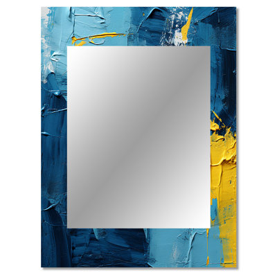 Bliss Of Happiness In Yellow And Blue II - Abstract Collages Unique Mirror, Modern Large Wall Mirror, Printed Metal Art