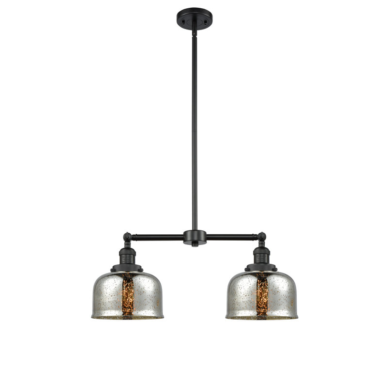 Shufelt 2 - Light Kitchen Island Pendant, 6 Watt Vinage LED Bulb, Silver Mercury, Matte Black