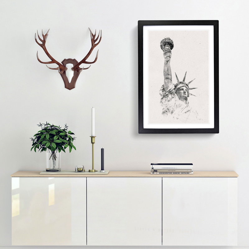 Statue of Liberty in New York City Abstract - Picture Frame Graphic Art Print, 63cm H x 45cm W x 2cm D, Black Framed