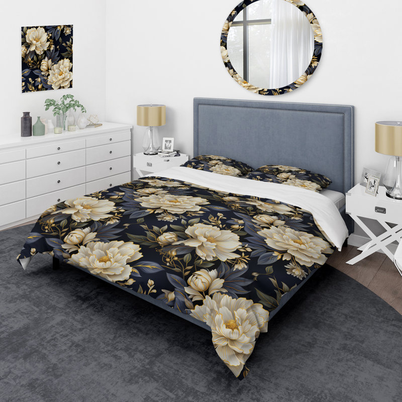 Ensemble de housse de couette en damas beige et bleu, Housse de couette pour très grand lit et 2 très