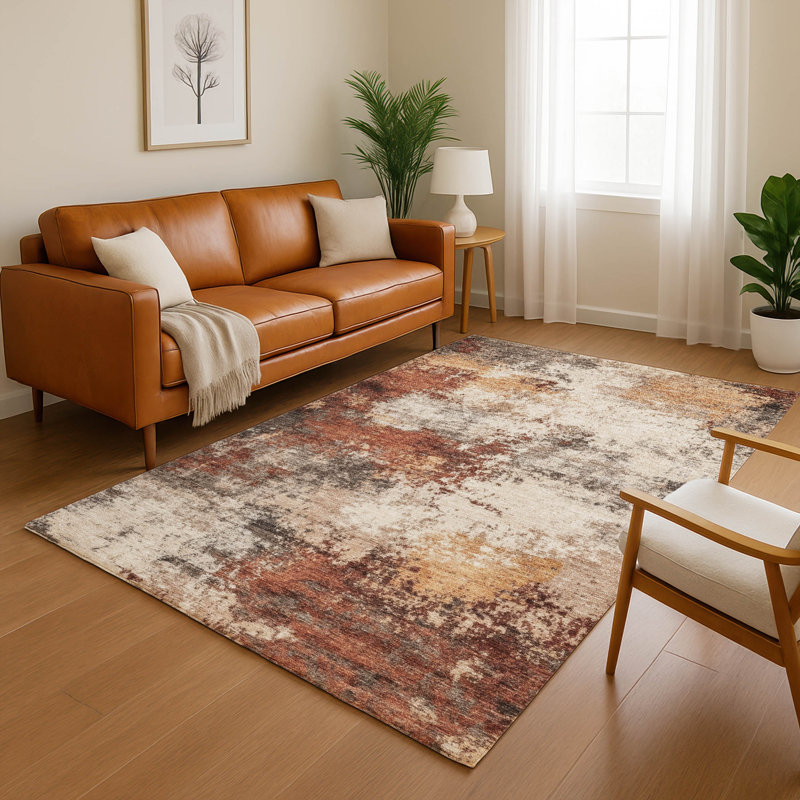 Tapis abstrait lavable à la machine de qualité supérieure Mayfield, 5 pi x 7 pi 6 po, Paprika