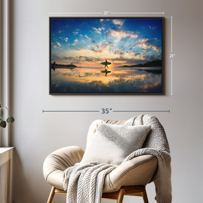 «Sunset Surfer Reflection», reproduction sur toile, H 21 po x l 31 po