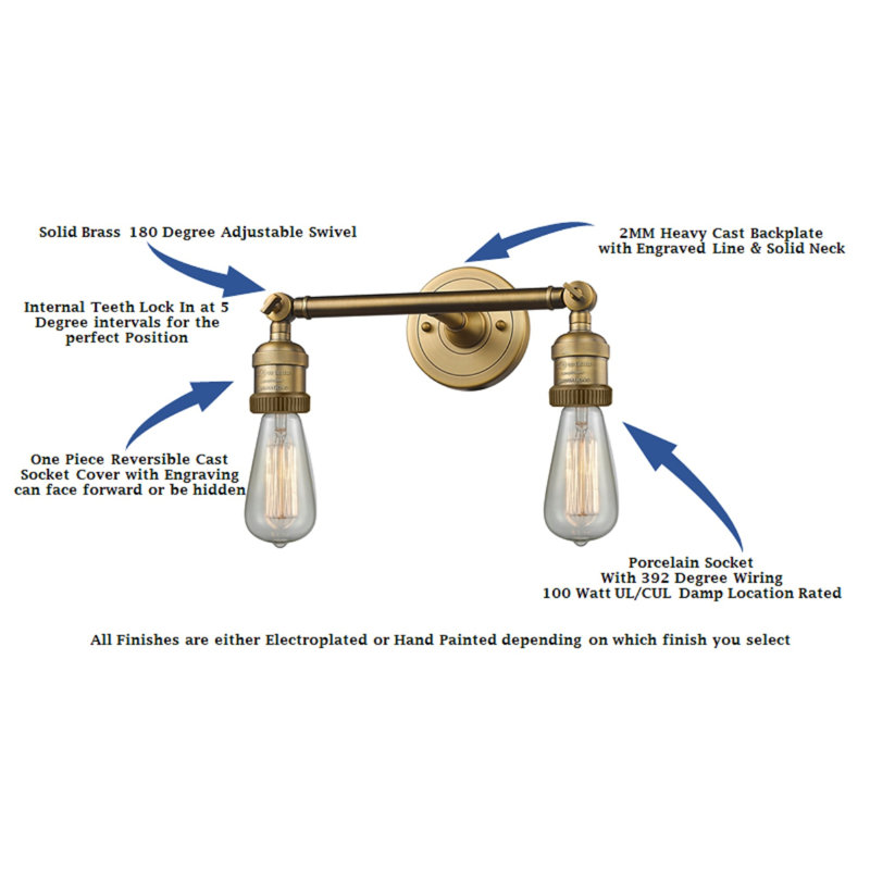 Clementina 2 - Light Dimmable Vanity Light, 6 Watt Vinage LED Bulb, Matte White Cased, Brushed Brass