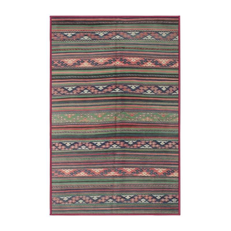 Tapis contemporain gris / rouge / vert, Rectangle 5 pi x 7 pi
