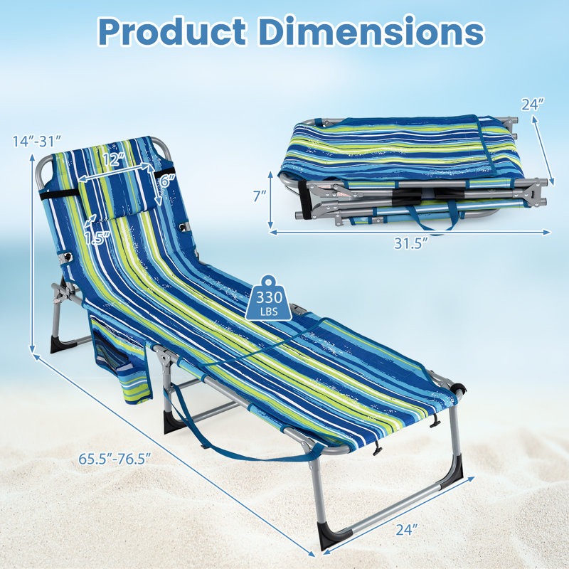  Fauteuil de bronzage avec trous pour accoudoirs faciaux et dossier à 4 niveaux, Blue Stripe, 1