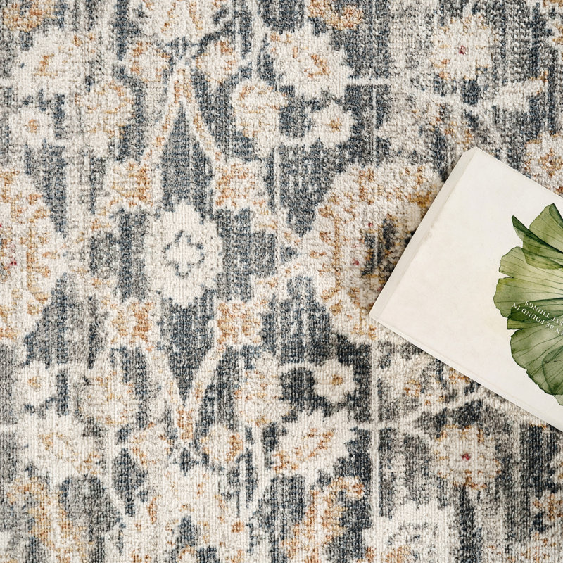 Abani Teuton DAL150A Indoor/Outdoor Vintage-Inspired Grey Ivory Area Rug, 6' x 9'