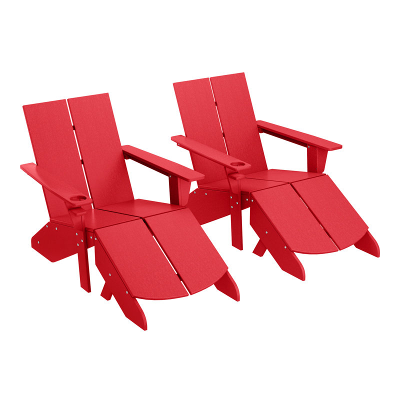 Chaise Adirondack moderne en poly avec repose-pieds (ensemble de 2), Rouge