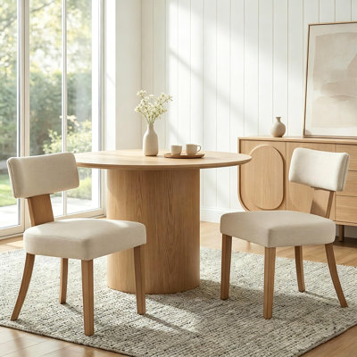Ensemble de 2 chaises de salle à manger en bois avec revêtement en lin, style campagne Mid-Century, dossier ergonomique et pieds réglables en bois