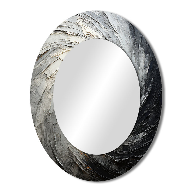 Grey Black Meditative Movement - Modern Oval Wall Mirror, 43" x 33"