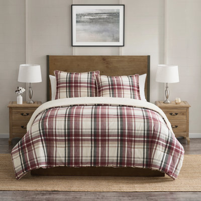 Ensemble d'édredon en flanelle de coton brossé et sherpa 3 pièces Plaid