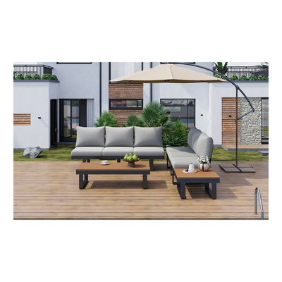 Outdoor Sectional Sofa Set Patio Conversation Set Patio Seating Group Outdoor Daybed with Adjustable Reclining Seats for Backyard, Poolside and Balcony