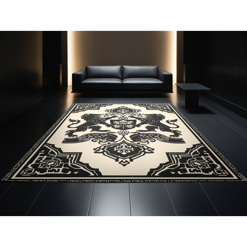 Machine Washable Pantelis Classic Oriental Rug in Black – Black Binding, 3' Round