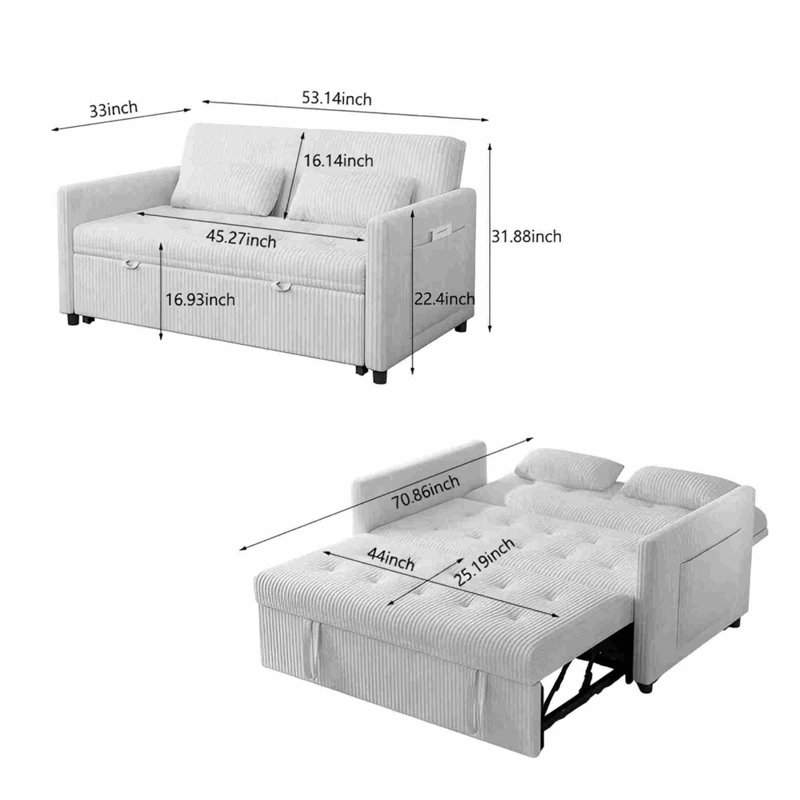 Causeuse convertible en velours côtelé de 53 po de largeur avec ports USB, Vert