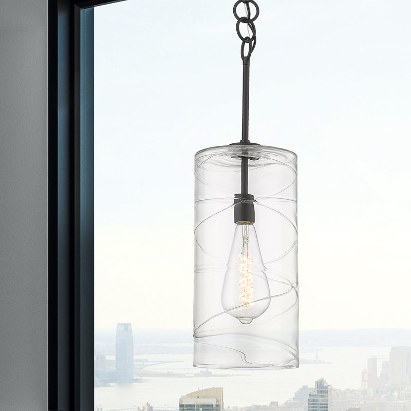Luminaire suspendu cylindrique simple à 1 lumière Layla-Jean, H 23,75 po x l 8 po x P 8 po, Noir