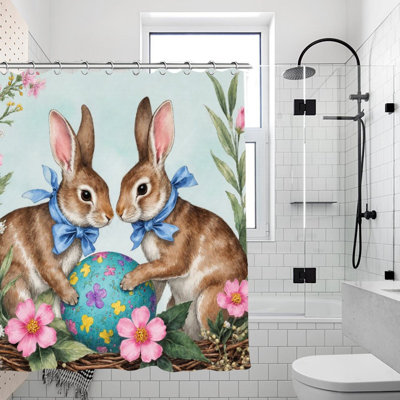 Easter Bunnies & Floral Shower Curtains for Bathroom, 71 × 71 inch