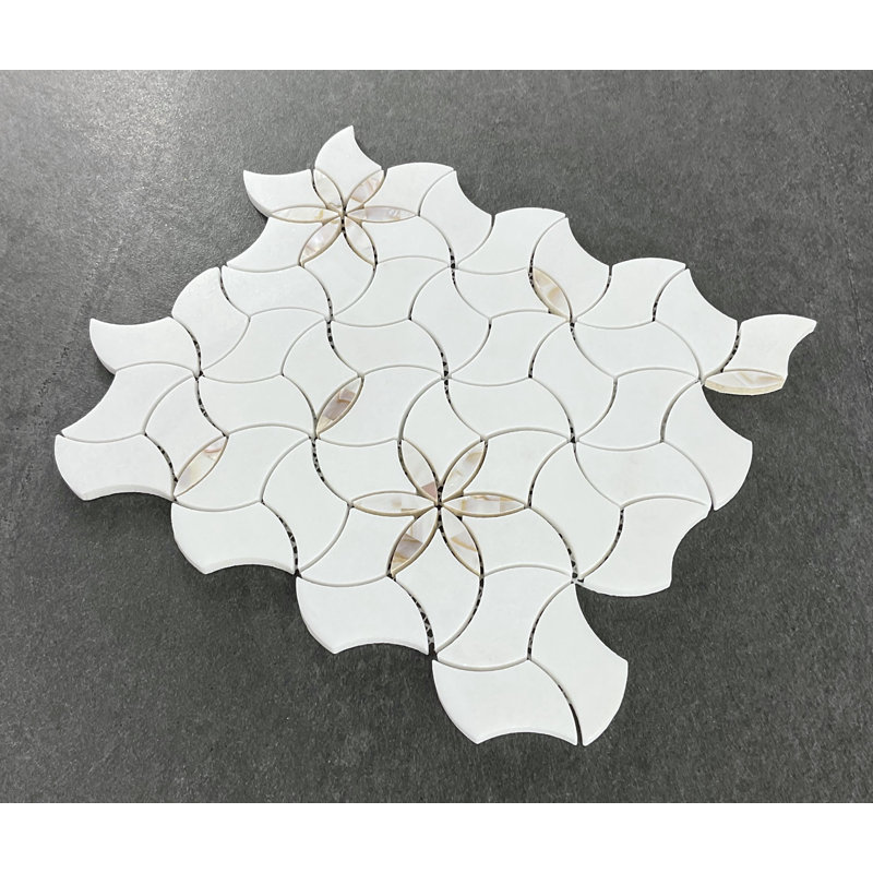 Blossom Thassos White Marble Waterjet Mosaic Wall And Floor Tiles, White and Beige