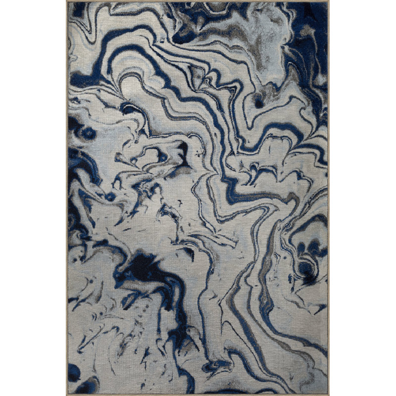 Tapis décoratif moderne à motif abstrait bleu et beige, Rectangle 4 pi 11,06 po x 9 pi 10,11 po