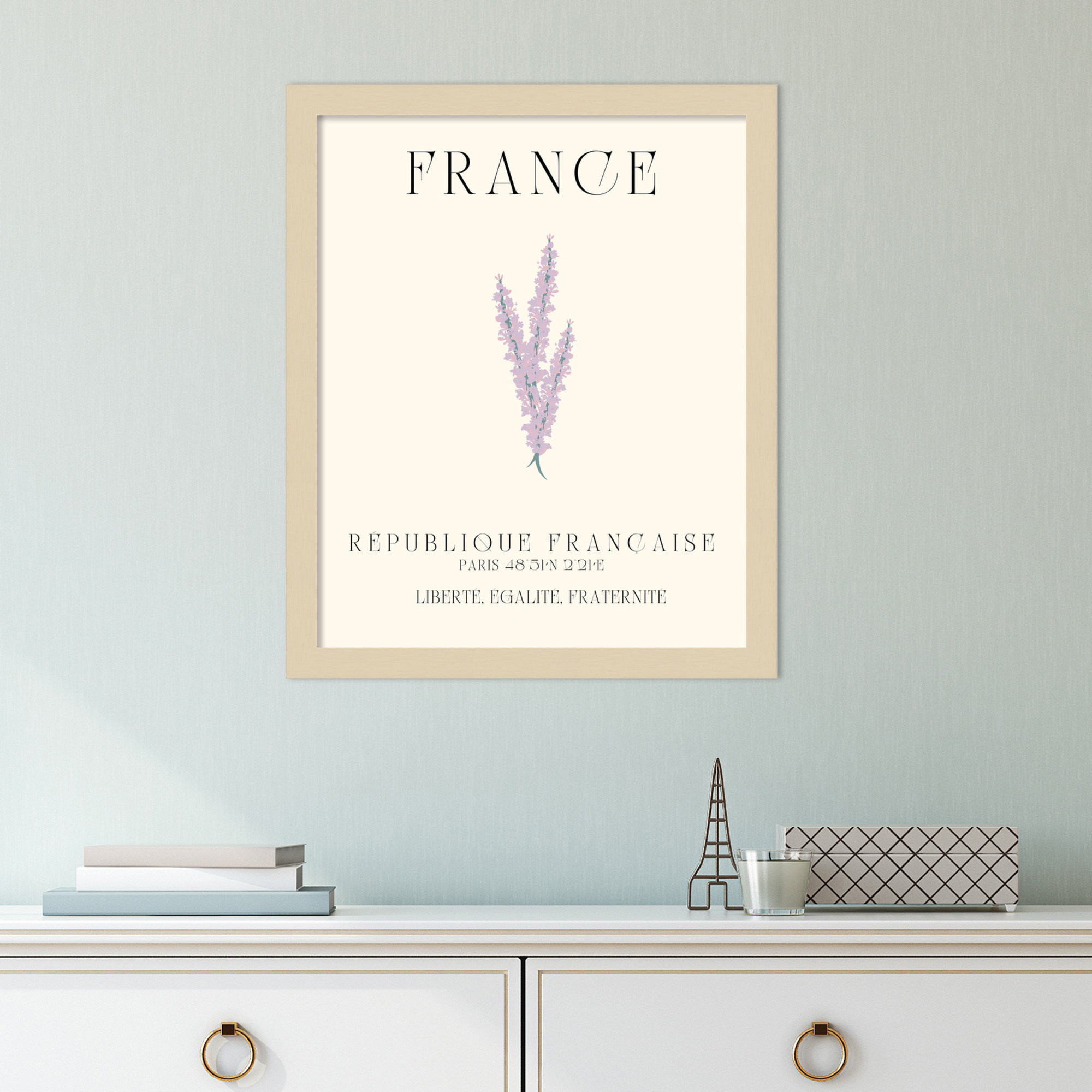 France Travel Poster French Lavender by Chayan Lewis, Brown Framed, 14" W x 17" H x 1" D