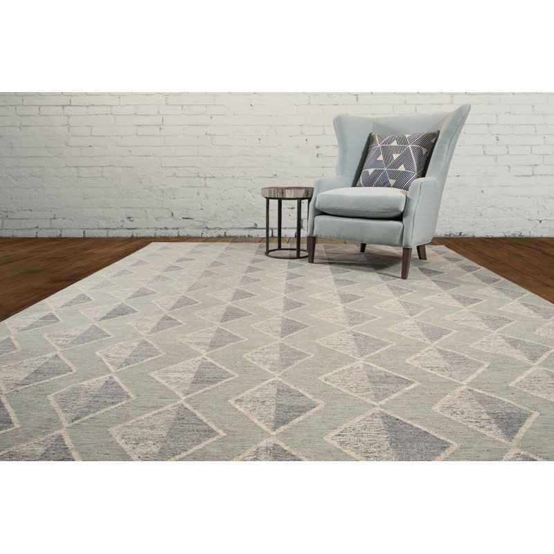 Textures Wool Geometric Area Rug in Blue, Rectangle 12' x 18'