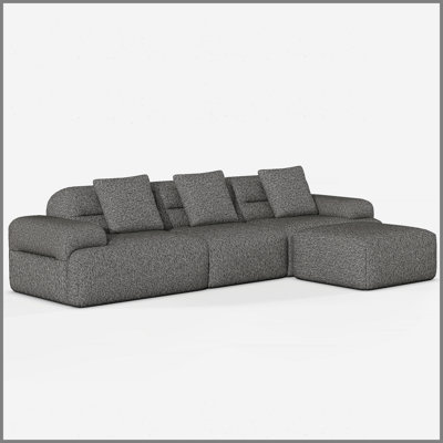Canapé modulaire Modern Cloud, canapé en L compressé avec repose-pieds, siège profond rembourré blanc crème, tissu en velours côtelé, sans assemblage requis pour le salon, beige